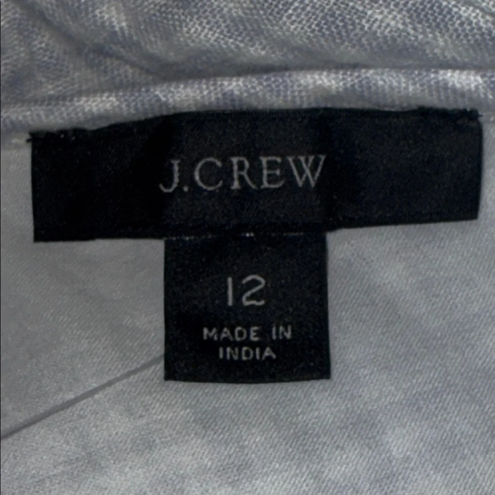 J Crew Gingham 100% Linen Midi Dress Puff Sleeve SZ 12